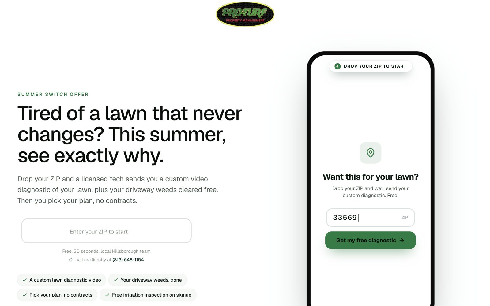The diagnostic funnel: drop a ZIP, get a custom lawn video